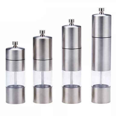 Silver Holar Taiwan Made Stainless Steel Cylinder Salt And Pepper Mills