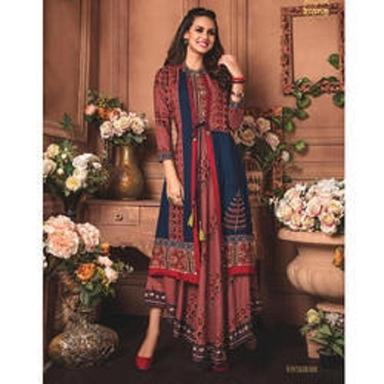 Quick Dry Multi Color Casual Wear 3/4Th Sleeves Round Neck Ladies Designer Silk Printed Long Kurtis