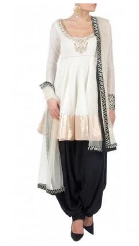 Skin Friendly Washable Stylish Designer White And Black Patiala Suit Decoration Material: Beads